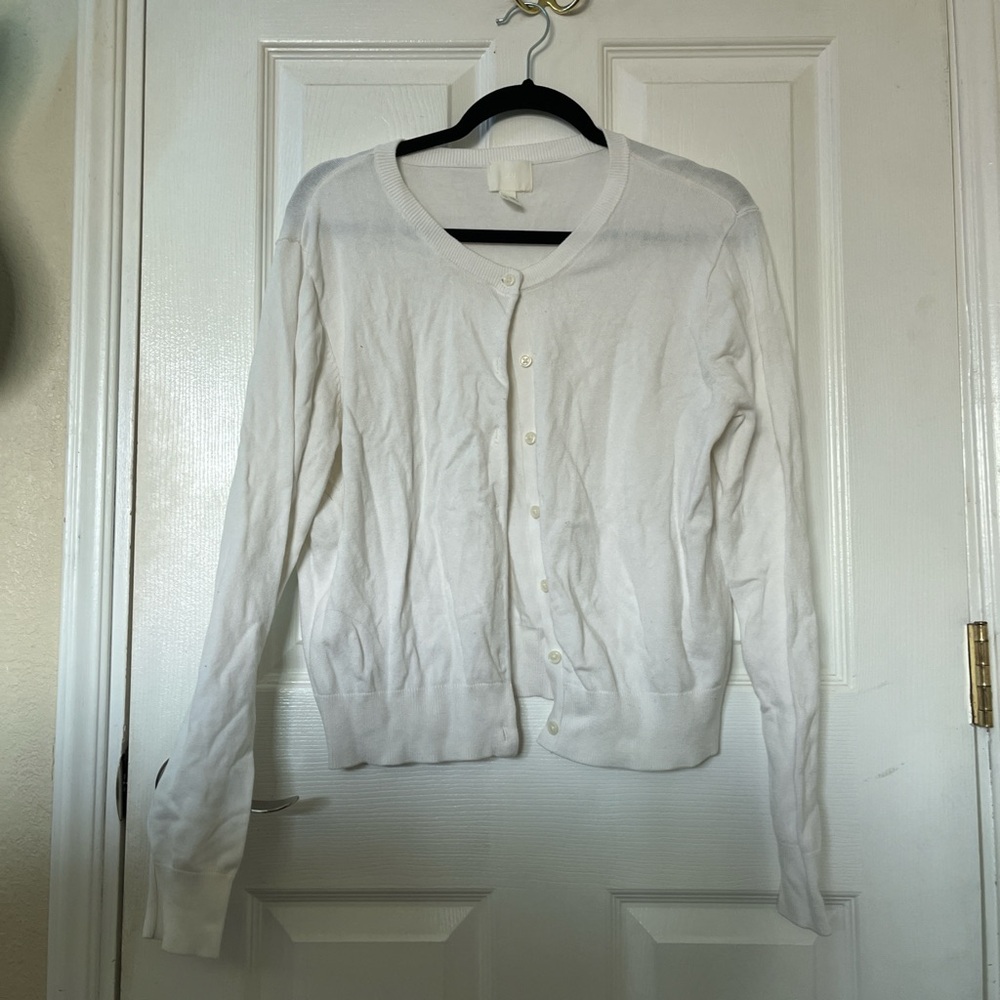 H&M Classic White Cardigan Sweater